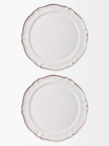 Zdg - Set Of Two L'horizon Faence-earthenware Plates - Womens - White Brown