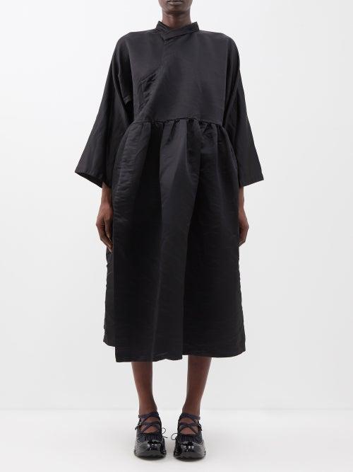 Comme Des Garons Comme Des Garons - Smock-waist Wool-satin Midi Dress - Womens - Black