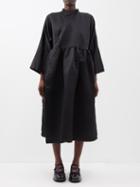 Comme Des Garons Comme Des Garons - Smock-waist Wool-satin Midi Dress - Womens - Black