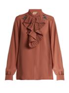 No. 21 Crystal-embellished Ruffled-front Crepe Blouse