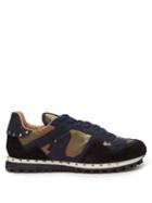 Matchesfashion.com Valentino - Camouflage Rockstud Low Top Trainers - Mens - Navy Multi