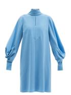 Matchesfashion.com Roksanda - Vittoria High-neck Bishop-sleeve Crepe Dress - Womens - Blue