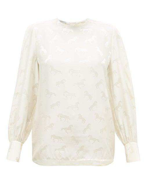 Matchesfashion.com Stella Mccartney - Horse Silk-jacquard Blouse - Womens - Ivory