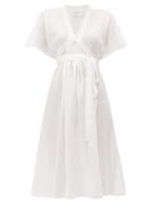Matchesfashion.com Loup Charmant - Nautilus Wrap Tie Cotton Midi Dress - Womens - White