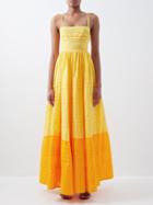 Staud - Brigette Pintucked Cotton-poplin Maxi Dress - Womens - Yellow Multi