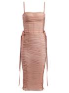 Matchesfashion.com Dolce & Gabbana - Laced Ruched Tulle Dress - Womens - Pink