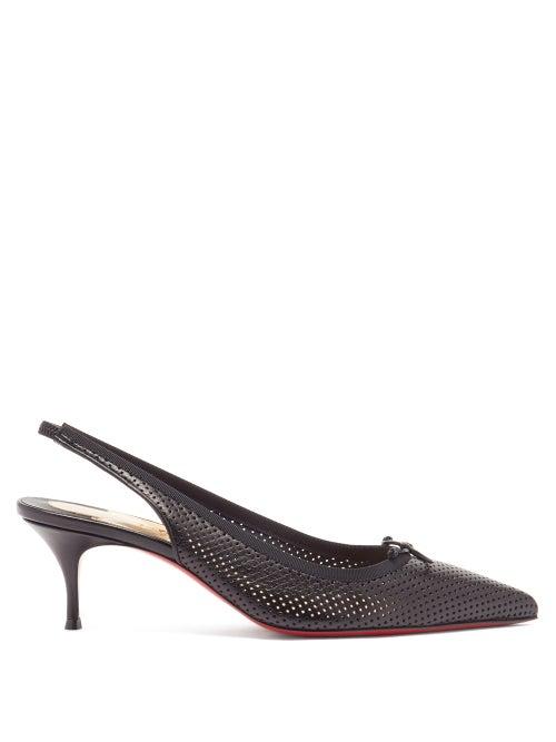 Matchesfashion.com Christian Louboutin - Hall Sling 55 Perforated-leather Slingback Pumps - Womens - Black