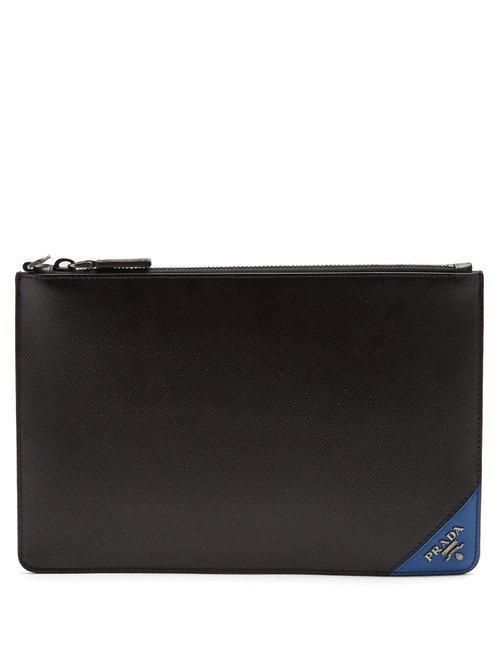 Matchesfashion.com Prada - Contrast Corner Leather Pouch - Mens - Black Multi