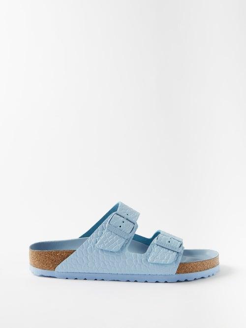 Birkenstock - Arizona Croc-effect Leather Slides - Womens - Light Blue