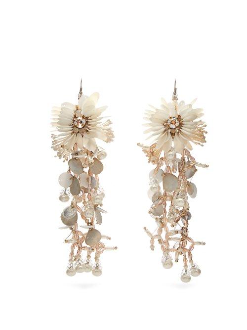 Matchesfashion.com Biyan - Toby Flower Beaded Earrings - Womens - Ivory