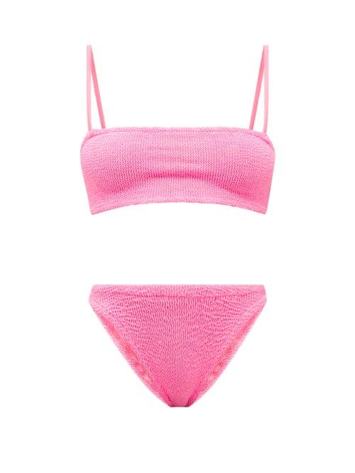 Matchesfashion.com Hunza G - Gigi High-leg Crinkle-jersey Bikini - Womens - Pink