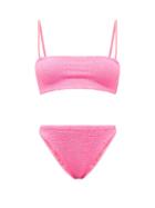 Matchesfashion.com Hunza G - Gigi High-leg Crinkle-jersey Bikini - Womens - Pink