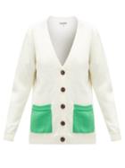 Matchesfashion.com Ganni - Patch-pocket V-neck Merino-wool Cardigan - Womens - Cream