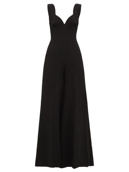 Matchesfashion.com Emilia Wickstead - Rosabel Sweetheart-neckline Wool-crepe Jumpsuit - Womens - Black