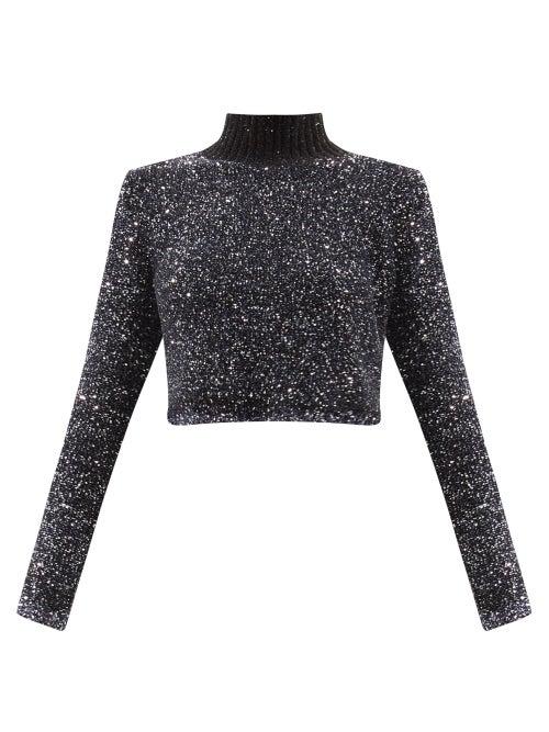 Altuzarra - Melitta Cropped Sequinned Boucl-knit Sweater - Womens - Navy
