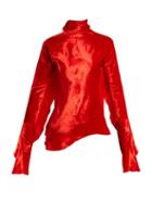 Matchesfashion.com Paula Knorr - Relief Waterfall Ruffled Silk Blend Velvet Top - Womens - Red