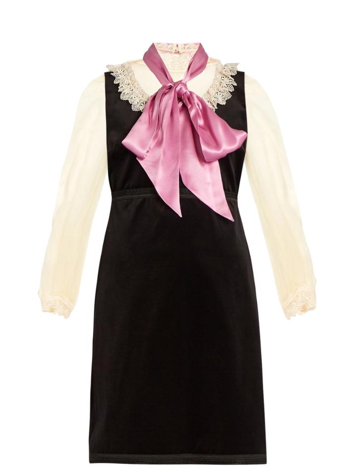 Gucci Macrame Lace-trimmed Velvet And Silk Dress