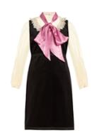 Gucci Macrame Lace-trimmed Velvet And Silk Dress