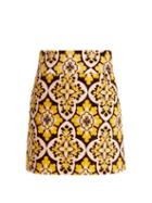 Matchesfashion.com La Doublej - Tile Print A Line Cotton Velvet Mini Skirt - Womens - Yellow Multi