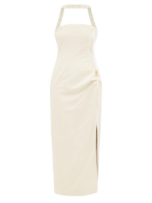 Jacquemus - Ventoux Reverse-halterneck Ruched Dress - Womens - White