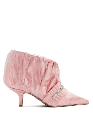 Matchesfashion.com Paciotti By Midnight - Crystal Embellished Ruched Satin Ankle Boot - Womens - Pink