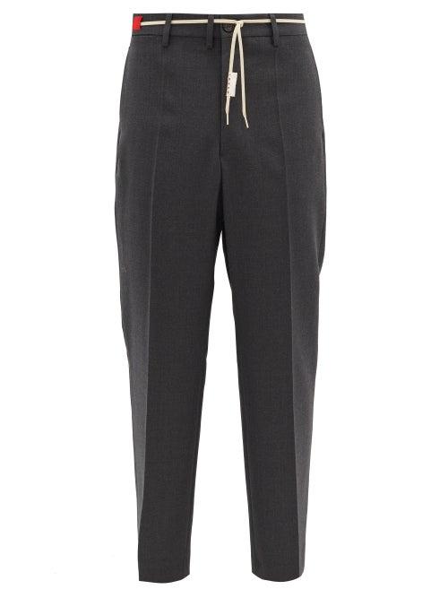 Matchesfashion.com Marni - Waist-tie High-rise Wool Trousers - Mens - Dark Grey