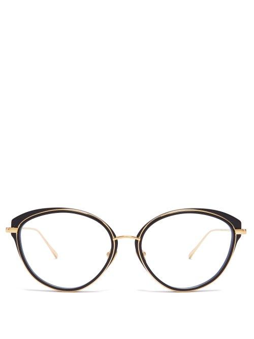 Matchesfashion.com Linda Farrow - Cat Eye Metal And Acetate Glasses - Womens - Black