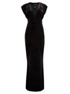Matchesfashion.com Norma Kamali - V Neck Velvet Maxi Dress - Womens - Black