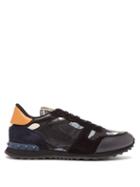 Matchesfashion.com Valentino - Rockrunner Camouflage Suede And Leather Trainers - Mens - Navy