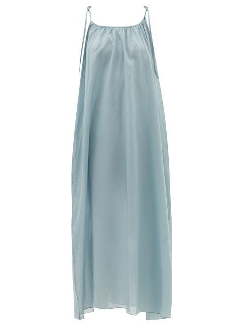 Loup Charmant - Tie-shoulder Organic-cotton Voile Slip Dress - Womens - Blue