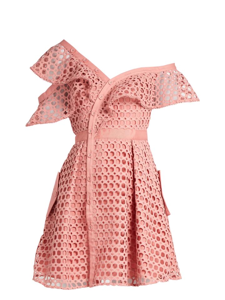 Self-portrait One-shoulder Guipure-lace Mini Dress