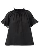Matchesfashion.com Loup Charmant - Marina Ruffled Organic-cotton Top - Womens - Black
