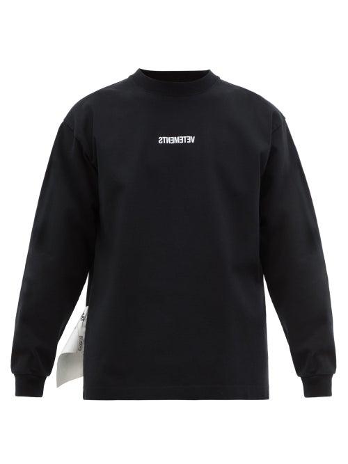 Matchesfashion.com Vetements - Inverted Logo Embroidered Jersey T Shirt - Mens - Black