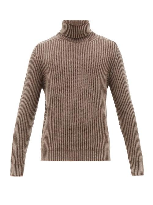 Matchesfashion.com Iris Von Arnim - Stonewashed Ribbed Cashmere Roll Neck Sweater - Mens - Light Brown