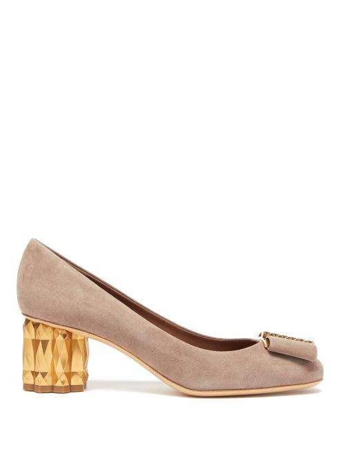 Matchesfashion.com Salvatore Ferragamo - Faceted Flower Suede Pumps - Womens - Grey