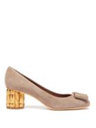 Matchesfashion.com Salvatore Ferragamo - Faceted Flower Suede Pumps - Womens - Grey