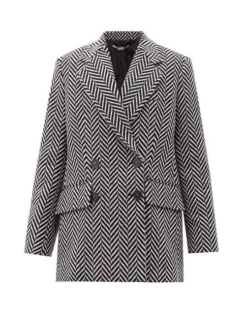 Matchesfashion.com Stella Mccartney - Edith Double-breasted Chevron Wool-blend Jacket - Womens - Black White