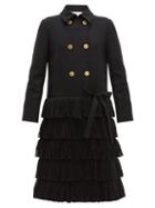 Matchesfashion.com Redvalentino - Bow Trim Fringed Wool Blend Coat - Womens - Black