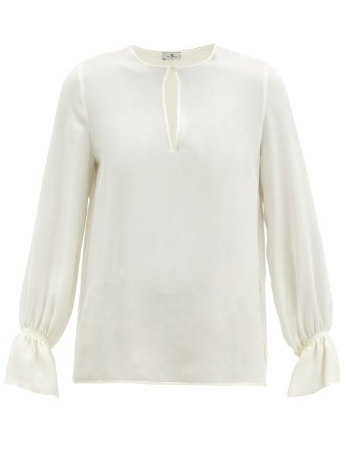 Matchesfashion.com Etro - Auxois Fluted-sleeve Silk-georgette Blouse - Womens - White