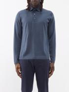 Thom Sweeney - Long-sleeved Merino-wool Polo Shirt - Mens - Blue