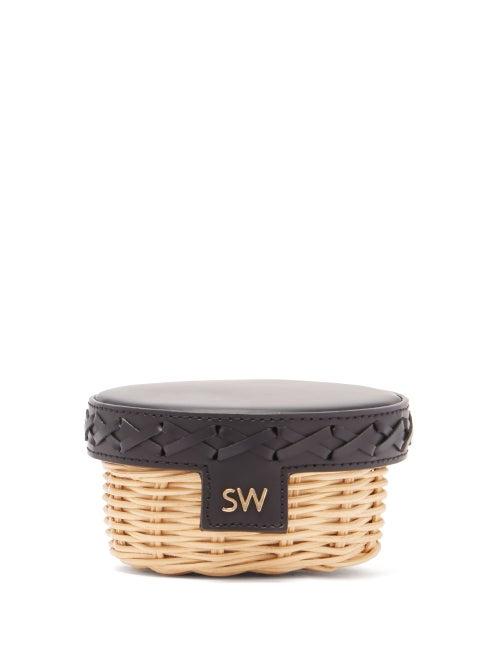 Matchesfashion.com Sparrows Weave - Trinket Leather And Wicker Clutch - Womens - Black