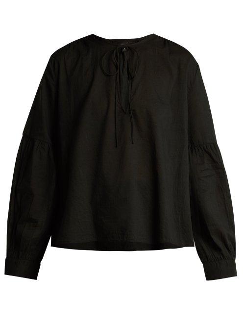 Matchesfashion.com Nili Lotan - Anla Tie Neck Cotton Blouse - Womens - Black
