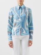 Pucci - Marmo-print Cotton-voile Shirt - Womens - Blue Print