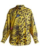 Matchesfashion.com Msgm - Leopard Print Satin Shirt - Womens - Yellow