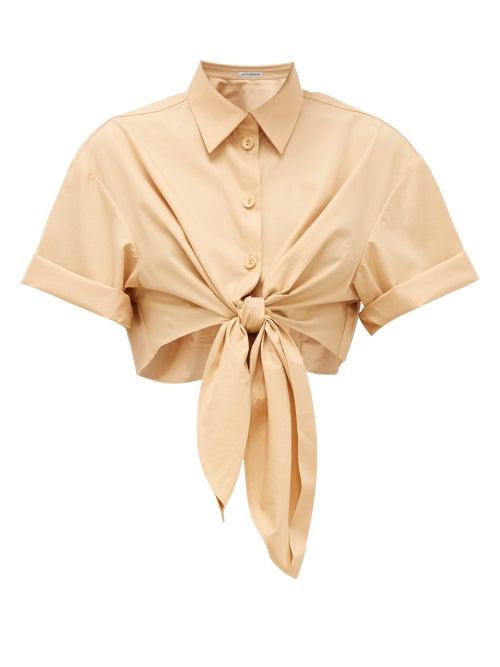 Matchesfashion.com Vika Gazinskaya - Tie-front Cotton Shirt - Womens - Tan
