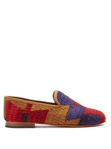 Matchesfashion.com Artemis Design Shoes - Zigzag Patterned Woven Kilim And Leather Loafers - Mens - Multi