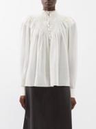 Chlo - Smocked-bib Wool-gauze Blouse - Womens - Beige