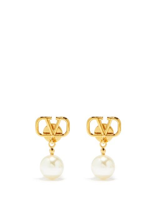 Ladies Jewellery Valentino Garavani - V-logo Pearl-drop Earrings - Womens - Pearl