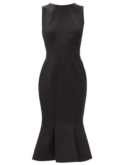 Matchesfashion.com Alexandre Vauthier - Fishtail Grain-de-poudre Wool Midi Dress - Womens - Black