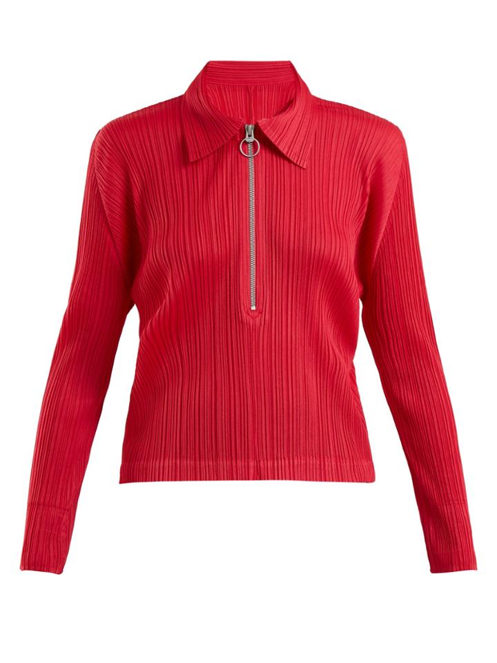 Pleats Please Issey Miyake Point-collar Pleated Top